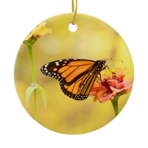 Monarch Butterfly on Zinnia Ceramic Ornament