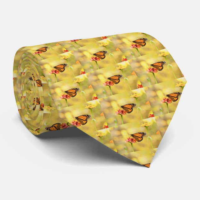 Monarch Butterfly on Zinnia Neck Tie (Rolled)