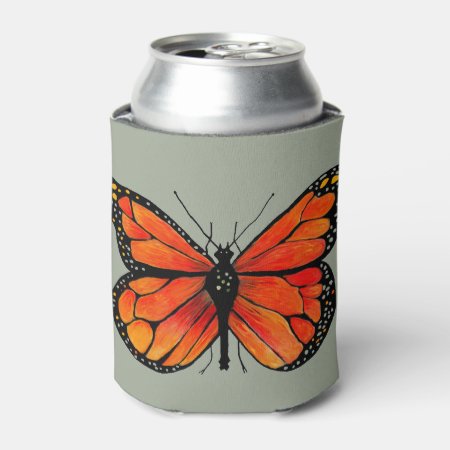 Monarch Butterfly Orange Can Cooler