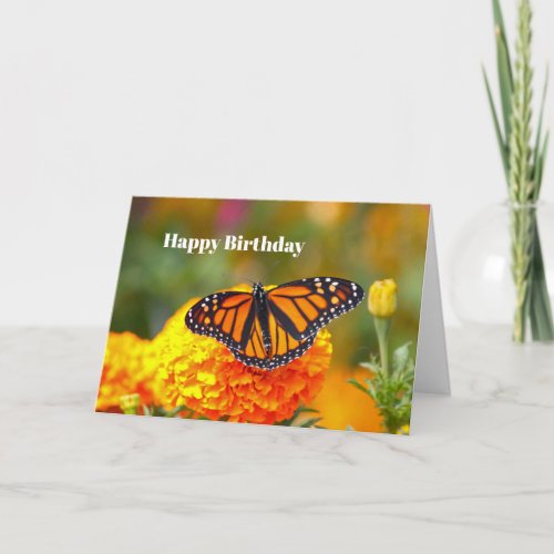 Monarch Butterfly Orange Marigold Photo Birthday Card