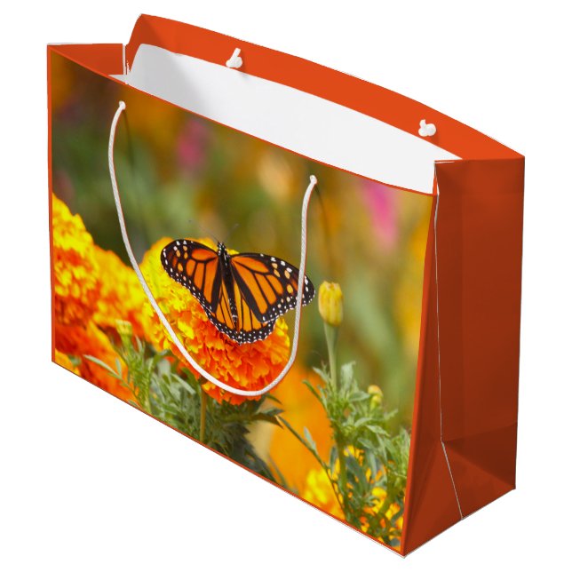 Monarch Butterfly Orange Marigold Photo Large Gift Bag (Back Angled)