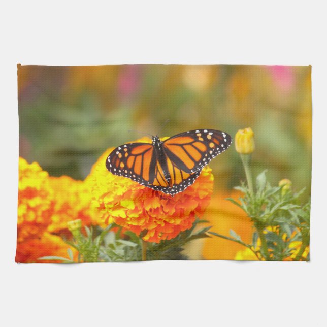 Monarch Butterfly Orange Marigold Photo Towel (Horizontal)