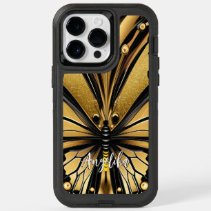 Monarch Butterfly Personalized Name Gold and Black OtterBox iPhone 14 Pro Max Case