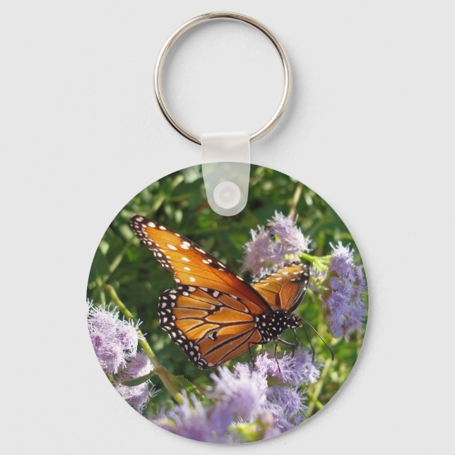 Monarch Butterfly Photo Purple Floral Nature Keychain (Front)