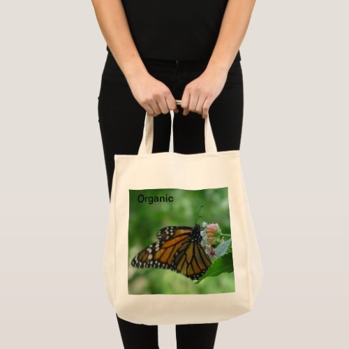 Monarch Butterfly Pink Flower Organic Tote Bag
