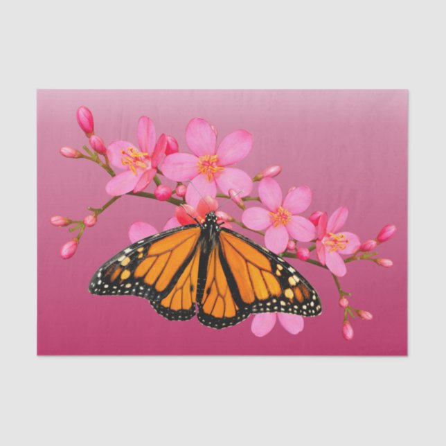 Monarch Butterfly Pink Red Tissue Paper Gift Wrap (Front)