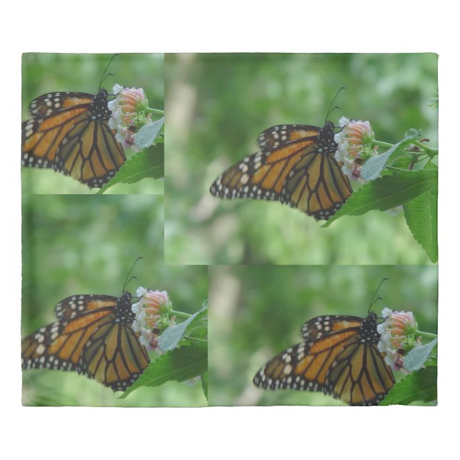 Monarch Butterfly Pink White Flower King Duvet (Front)
