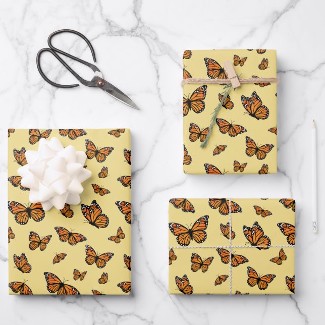 Monarch Butterfly Random Flight Pattern Wrapping Paper Sheets (Front)