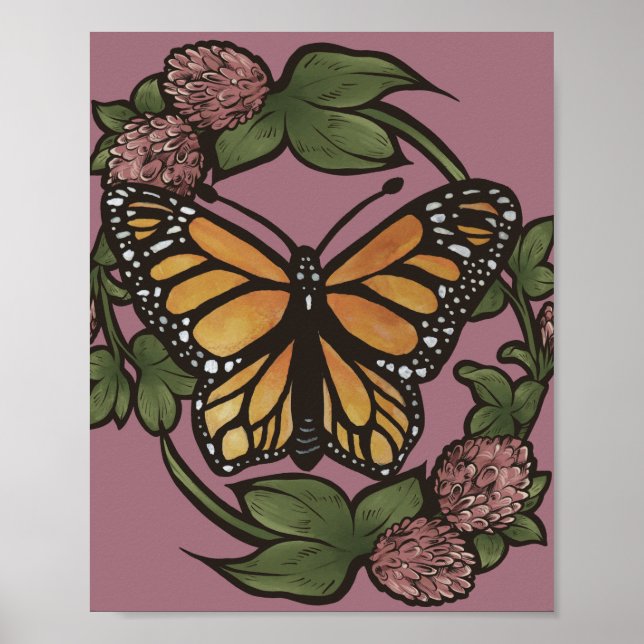 Monarch Butterfly Red Clover Garden Butterflies    Poster (Front)