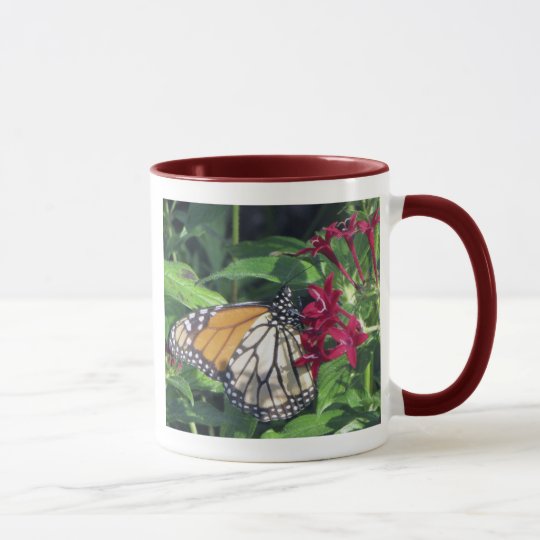 Monarch Butterfly, Red Flowers Mug