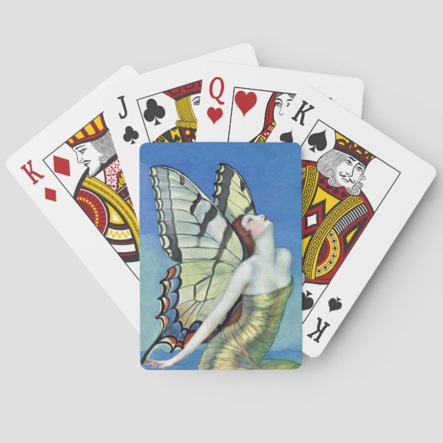 Monarch Butterfly Red Hair Vintage Fairy Poker Cards (Back)