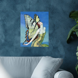 Monarch Butterfly Red Hair Vintage Fairy Poster
