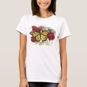 Monarch Butterfly Red Rose Large T-shirt