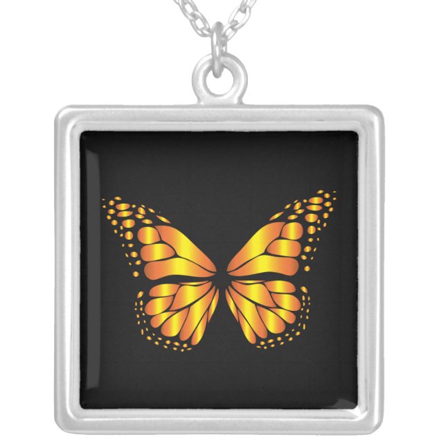MONARCH BUTTERFLY SILVER PLATED NECKLACE (Front)