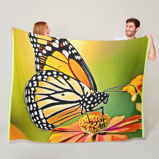 Monarch Butterfly Sip Design Fleece Blanket (In Situ)