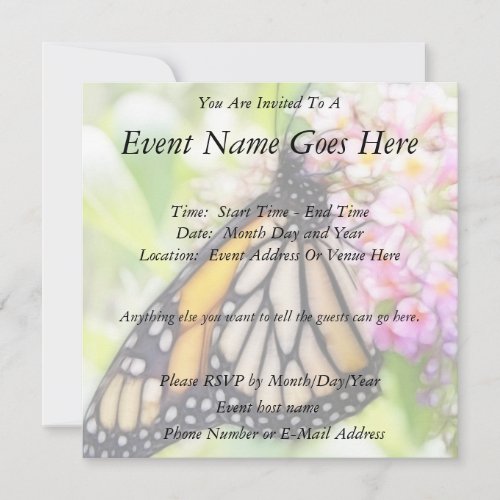 Monarch Butterfly Sipping Nectar Invitation