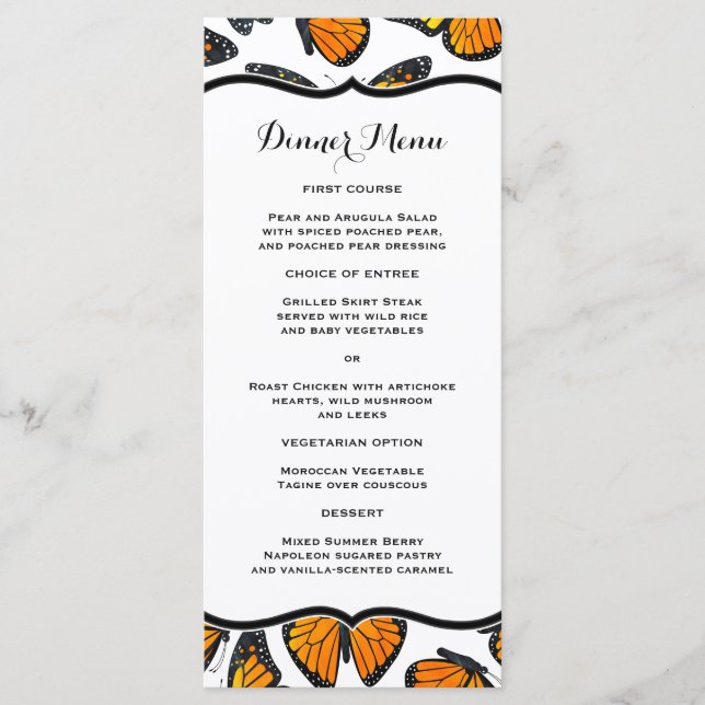 Monarch Butterfly Slim Dinner Menu (Front)