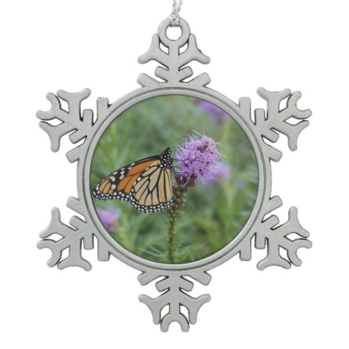 Monarch Butterfly Snowflake Pewter Christmas Ornament