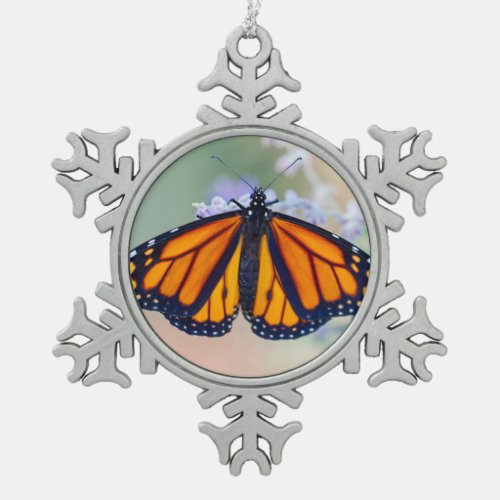Monarch Butterfly Snowflake Pewter Christmas Ornament