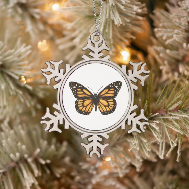 Monarch butterfly snowflake pewter christmas ornament (Tree)