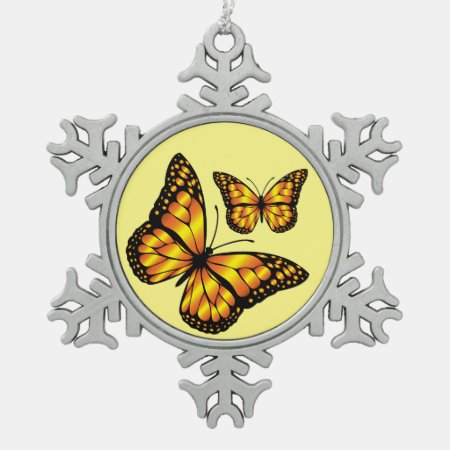 Monarch Butterfly Snowflake Pewter Christmas Ornament