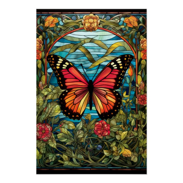 Monarch Butterfly Stained Glass Window Design Poster (Front)