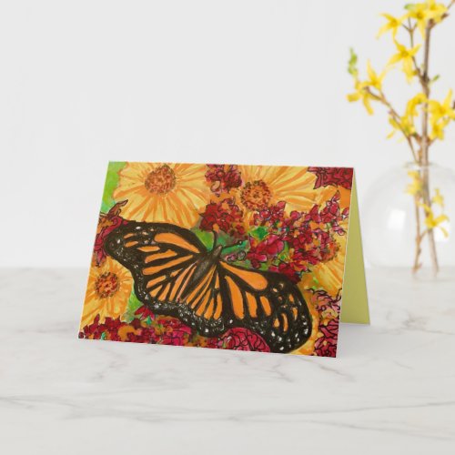 Monarch Butterfly Sunflowers Milkweed Watercolor Card