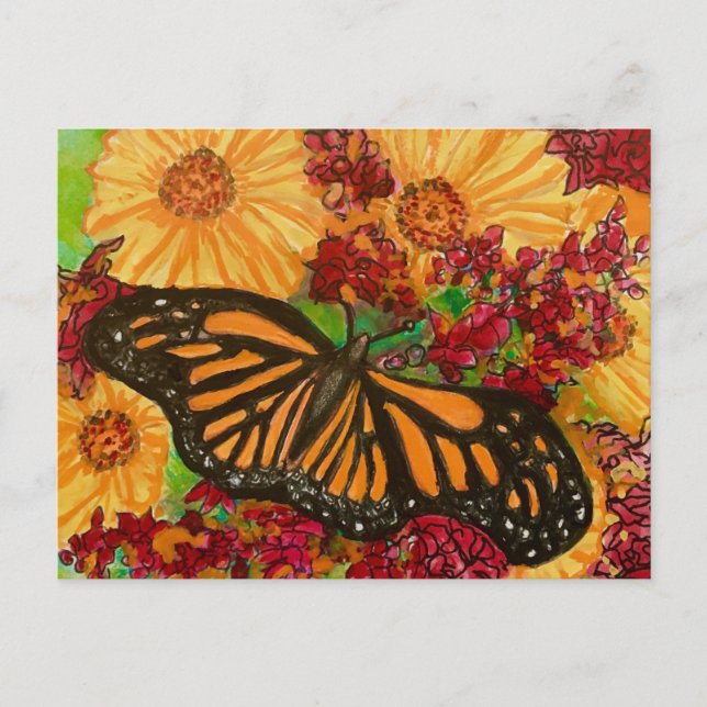 Monarch Butterfly Sunflowers Milkweed Watercolor Postcard (Front)