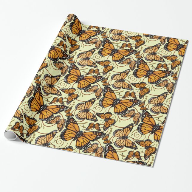 Monarch Butterfly Swirl Wrapping Paper (Unrolled)
