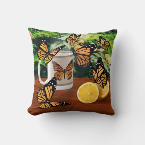 Monarch Butterfly Tea Party Throw Pillow