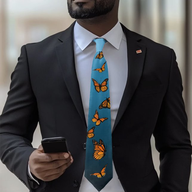 Monarch Butterfly Teal Blue Ombre Nature Pattern Neck Tie (Creator Uploaded)