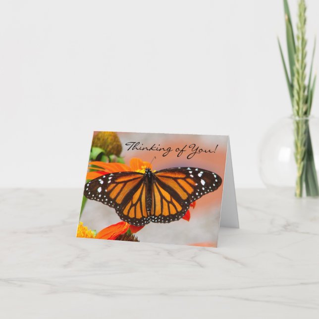 Monarch Butterfly Thinking of You Letterpress Thank You Card (Front)