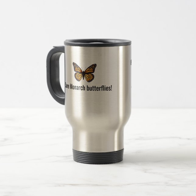 Monarch butterfly travel mug (Front Left)
