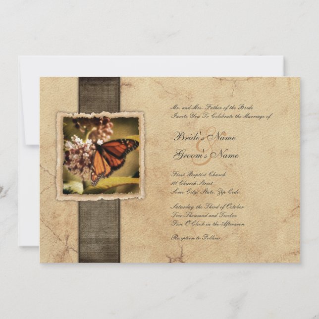 Monarch Butterfly Vintage Wedding Invitations (Front)