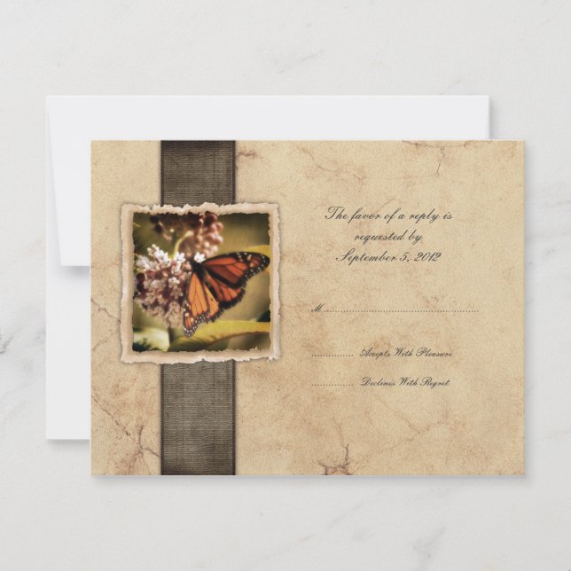 Monarch Butterfly Vintage  Wedding RSVP (Front)