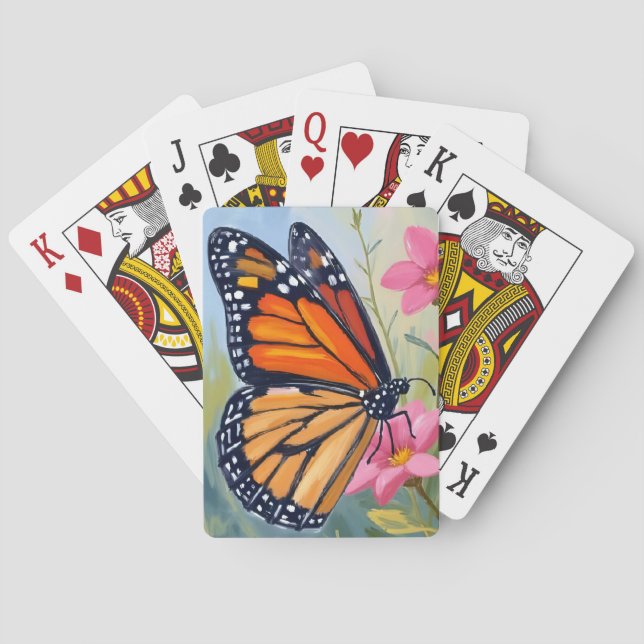Monarch Butterfly Watercolor Floral Garden Poker Cards (Back)