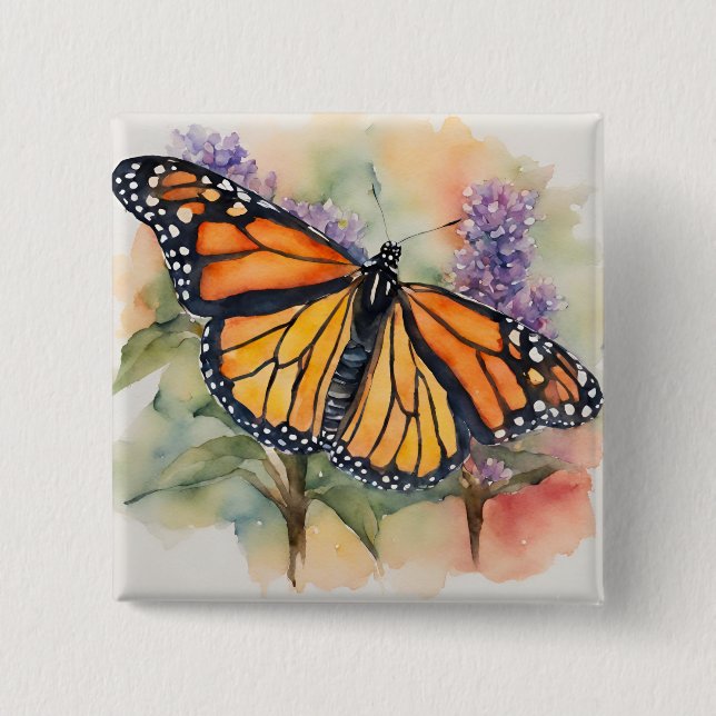  Monarch Butterfly Watercolor Print Button (Front)