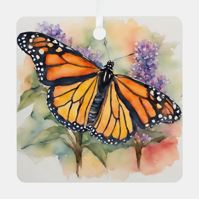  Monarch Butterfly Watercolor Print Metal Ornament (Front)