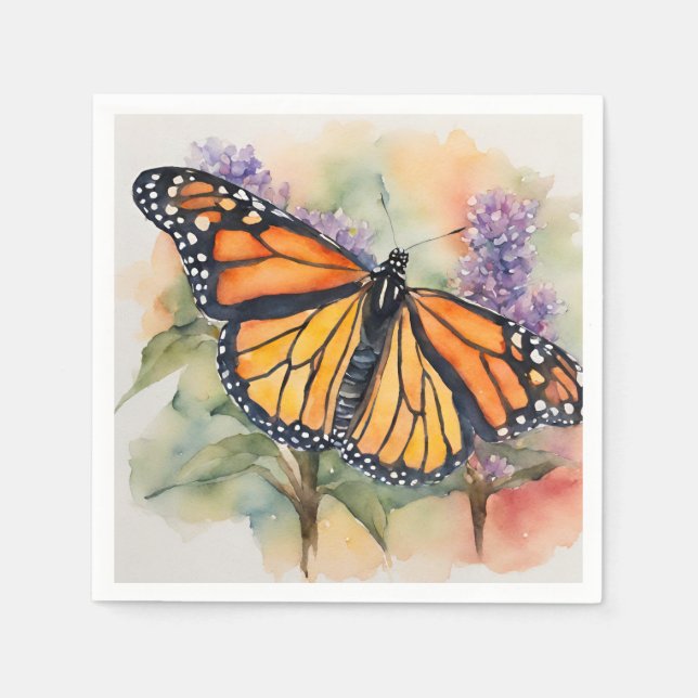  Monarch Butterfly Watercolor Print Napkins (Front)