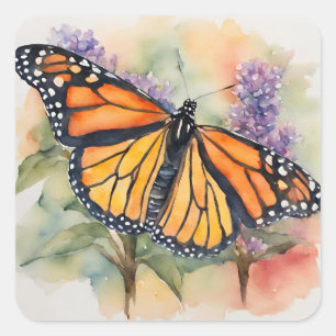 Monarch Butterfly Watercolor Print Square Sticker