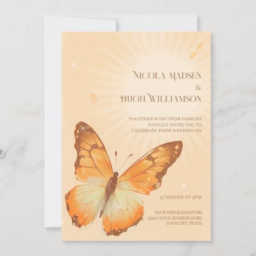 Monarch Butterfly Watercolor Wedding Invitation
