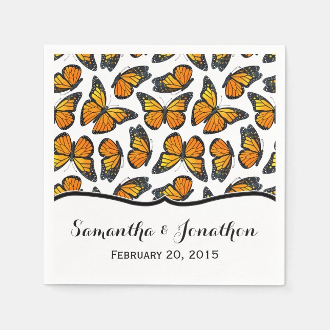Monarch Butterfly Wedding Paper Napkins (Front)