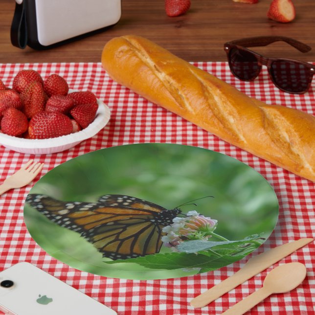 Monarch Butterfly White Pink Flower Paper Plates (Picnic)