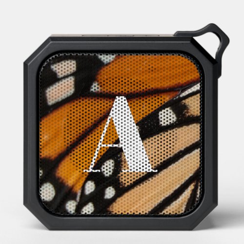 Monarch Butterfly Wing Initial Orange and Black Bluetooth Speaker