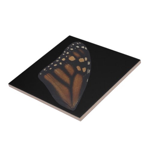 Monarch Butterfly Wing On Black  Ceramic Tile