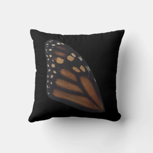Monarch Butterfly Wing On Black Throw Pillow
