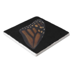 Monarch Butterfly Wing On Black  Trivet