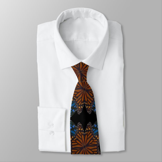 Monarch Butterfly Wing Orange And Blue Pattern Neck Tie (Tied)