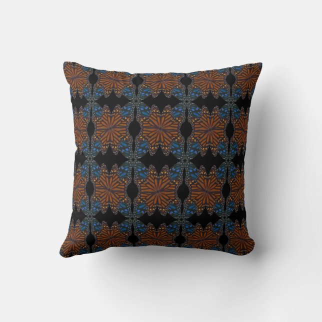 Monarch Butterfly Wing Orange And Blue Pattern  Throw Pillow (Back)