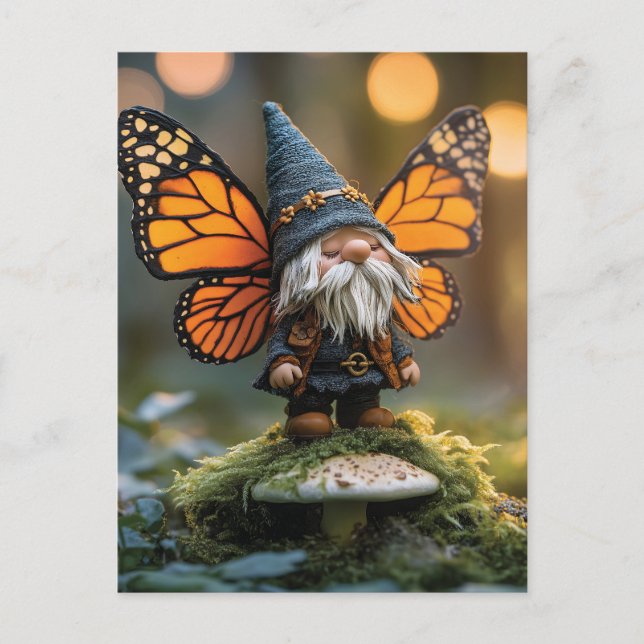 Monarch Butterfly Winged Gnome - Fantasy Creature Holiday Postcard (Front)